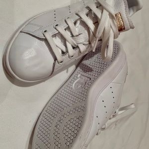 Adidas Stan Smith tennis shoes, 5.5,white w/copper